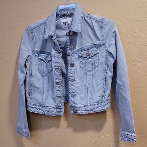 Zara Distressed Blue Jean Jacket M